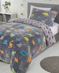 Dinosaurs Glow in the Dark Grey Fleece Duvet Set - Double RRP 30.00 lot GD