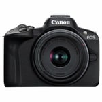 Canon EOS R50, Black + RF-S 18-45mm F4.5-6.3 IS STM Kit MILC 24,2 MP CMOS 6000 x 4000 pixlar Svart