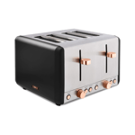 Tower Cavaletto Black 4 Slice Toaster with Rose Gold Accents Matt Finish UK Plug