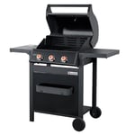 BRASERO - Barbecue Spring II 3 Feux - Surface de Cuisson Mixte en Fonte émaillée - 1/2 Plaque de Cuisson - 1/2 Grille de Cuisson - 3 Brûleurs à gaz - Puissance de 9,45 KW - Jusqu'à 10 convives