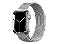 Apple Watch Series 7 (GPS + Cellular) - 41 mm - rostfritt stål i silver - smart klocka med milanesisk loop - rostfritt stål - silver - handledsstorlek: 130-180 mm - 32 GB - Wi-Fi, Bluetooth - 4G - 42.3 g
