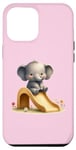 iPhone 14 Pro Max Pink Adorable Elephant on Slide Cute Animal Theme Case
