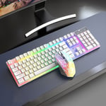ZIYOULANG T3 Wireless Charging Gaming Lighted Keyboard and Mouse Set(White Rainbow Light)