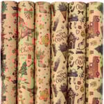 Julpapper för julklappar, 12 ark julpapper, Kraftpapper för julklappar, Återvunnet Kraftpapper för julklappar 70x50CM