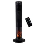 ECASA Oscillating Tower Fan Heater With Flame Effect Digitally Remote Controlled