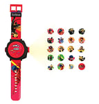 Lexibook- Miraculous Ladybug Montre Bracelet Ajustable écran Digital avec 20 Projections, pour Filles et garçons-Rouge/Noir, DMW050MI