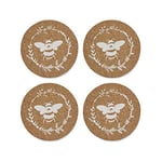 Cooksmart Pack of 4 Drink Coasters | British Designed Eco Cork Drinks Coasters For Modern Homes | Coasters For Drinks For All Types of Cups & Mugs - Bumble Bees