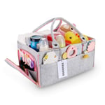 Baby Diaper Caddy Organizer Nappy Storage Bag Light Grey&pink