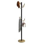 IDIMEX Porte-Manteaux Mila Portant pour vêtements sur Pied Hauteur 174 cm Socle Rond et 8 Crochets, Meuble d'entrée en métal laqué Noir et Or doré