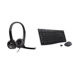 Logitech H390 Wired Headset, Stereo Headphones - Black & MK270 Wireless Keyboard and Mouse Combo for Windows, 2.4 GHz Wireless, Compact Mouse, 8 Multimedia and Shortcut Keys - Black