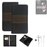 Wallet Case + headphones for Xiaomi Redmi Note 12T Pro Protective Cover Brown
