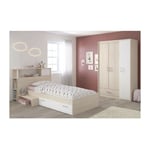 CHARLEMAGNE Chambre enfant complete - Tete de lit + lit + armoire - Style contemporain - Decor acacia clair et blanc - Multicolore