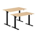 Höj- & sänkbart elskrivbord, svart stativ, bordsskiva i bok, 120x80 cm