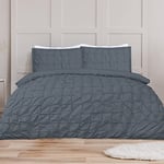 Sleepdown Parure de lit plissée avec Housse de Couette et taies d'oreiller - 1 Place - Gris Anthracite (135 x 200 cm)