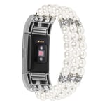 Fitbit Charge 2 stretchy pearl jewelry strap - White