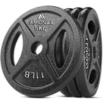 Amonax Cast Iron Weight Plates Set, 2.5kg, 5kg, 10kg Dumbbell Plates for 1 & 2 Inch Olympic Weight Plates Bars, Metal Barbell Plates for Weight Lifting Hip Thrust, Steel Weight Plates for Home Gym