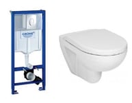Komplet pakke med Jika By Laufen Lyra væghængt toilet, GROHE cisterne, trykknappe og softclose sæde