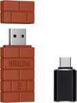 8Bitdo Adaptateur USB sans Fil 2 avec Adaptateur OTG pour Switch OLED/Switch, Windows, Mac et Raspberry Pi Compatible avec Xbox Series X&S/Xbox One/Switch Pro/PS5 Controller ¿ Marron