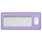 Logitech MK470 Clavier et Souris sans Fil, Récepteur USB Unifying, Ultra-Fin, Clavier AZERTY Français - Blanc + Logitech Desk Mat - sous-Main, Large Tapis de Bureau Violet, pour Le Télé-Travail