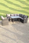 7 Seater High Back Rattan  Corner Sofa With Oblong Dining Table And Chair