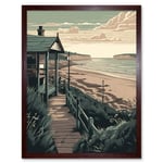 Summer Beach House Coastal Landscape Illustration Art Print Framed Poster Wall Decor 12x16 inch