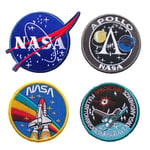 4 Styles Premium NASA Patches with Hook and Loop Backed for Jackets and Bags, Embroidery Patches Set for Armband, Sew on Space Patches for Clothing Repair, 3.1 Inch
