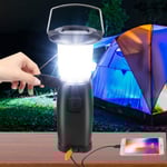 Campinglampa solvev, handvevlampa, LED camping handvevlykta USB laddningsbar handhållen lampa | Dynamolampa | Powerbank | 3 ljusstyrkeinställningar för fiske