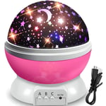 COLNK Projecteur ciel étoilé veilleuse led 360 ° lampe de projection rotative fête 8 modes jouet enfants rose bébé