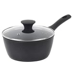 Salter BW09324 Saucepan With Lid – 20 cm Non-Stick Cooking Pot, Forged Aluminium, Induction Hob Suitable, PFOA-Free Sauce Pots, Cool Touch Handle, Megastone Noir
