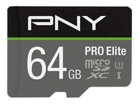 PNY PRO Elite - Carte mémoire flash (adaptateur microSDXC vers SD inclus(e)) - 64 Go - A1 / Video Class V30 / UHS-I U3 / Class10 - microSDXC UHS-I