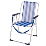 AKTIVE Beach Marine - Chaise Pliante Haute avec Poignée. Chaise de Plage avec Accoudoirs, Chaise Longue Jardin ou Chaise de Camping, Bleu et Blanc