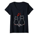 Womens Funny Cute Heart Cat Valentines Day Cat Lover Cat Owner V-Neck T-Shirt
