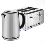 SWAN CLASSIC JUG KETTLE & 4 SLICE TOASTER POLISHED STAINLESS STEEL SET - SILVER