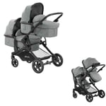Hauck Atlantic Twin Double Buggy Pushchair Pram Grey from Birth+2 Carseats SET
