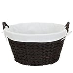 Household Essentials ML-6667B Round Wicker Laundry Basket Hamper with Liner-Dark Brown, Water Hyacinth, Stained, L