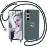 CaseLover Coque avec Cordon pour Samsung Galaxy A35 5G, Coque de Cellulaire Corde Silicone Étui en Motif Coeur avec Réglable Collier Téléphone Chaîne Lanyard Case Housse pour Samsung Galaxy A35, Vert