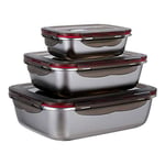 Leak-Proof Stainless Steel Food Storage Container Set of 3 Meal Prep Food Container with BPA-Free Lids Metal Fresh Storage Container for Freezer Oven Dishwasher Safe, 600ml/ 1500ml/ 2900ml Stackable