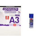 Daler Rowney 329308091 Ice White A3 Graduate Mountboard (Pack of 8) - White & 3M SprayMount Repositionable Adhesive Adhesivo Resposicionable, 200 ml