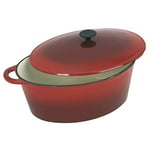 Crealys 501749, COCOTTE Grand Chef ovale en fonte émaillée 6,5 litres - Extérieur rouge et intérieur blanc - toutes sources de chaleur y compris induction