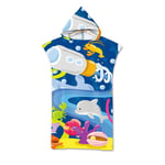 Sticker Superb. 3D Blue Ocean Animal Turtle Fish Octopus Towel Hooded Poncho, 75x110cm Large Beach Towel, Wetsuit Changing Towel Poncho with Hood Surfing Swimming Polyester (Blue 3)