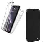 X-Doria iPhone 360 Case – Clear Defense 360 X Case 2 Piece Bundle with XQISIT Adour Flap Cover Wallet Case for iPhone XR – Black Clear Back