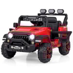 Elbil för barn med 2,4G fjärrkontroll & USB & Ljus & Musik 12V Barnbil Jeep Bil Röd