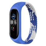 Leishouer Braided Solo Loop Strap Compatible with Mi band 5 6 Straps, Soft Stretchable Nylon Sport Replacement Band Miband4 Miband5 Wristband For Mi Band 4 3 Strap(Blue white,XL)