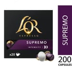 L'OR 200 Nespresso* Compatible Capsules Supremo (10 Packs, 200 Coffee Pods)