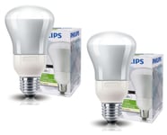 2 x Philips 20W R80 Reflector Light Bulbs E27 Energy Saving Downlighter £5.99