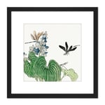Tohaku Churui Gafu Dragonfly On Flower Book 8X8 Inch Square Wooden Framed Wall Art Print Picture with Mount