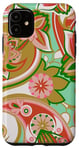 Coque pour iPhone 11 Nuances corail/vert Grand motif géométrique cachemire