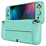 PlayVital ZealProtect Soft Protective Case for Nintendo Switch OLED, Flexible Protector Joycon Grip Cover for Nintendo Switch OLED with Thumb Grip Caps & ABXY Direction Button Caps - Misty Green