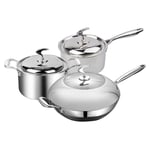 SOGA 6 Piece Cookware Set 18/10 Stainless Steel 3-Ply Frying Pan, Milk, and Soup Pot with Lid - SSPanPotSet