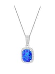 The Love Silver Collection Sterling Silver Synthetic Blue Opal and White CZ Halo Pendant & Curb Chain, Silver, Women